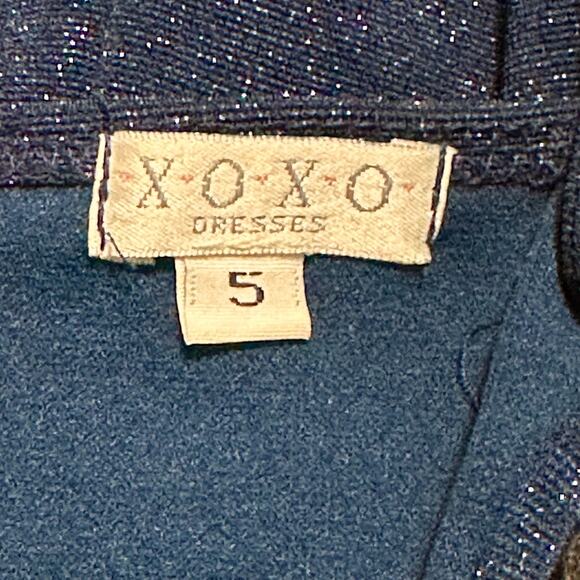 Vintage 80s XOXO Blue Glitter Mini Dress Sz 5 Spaghetti Strap Bodycon Glam Party - Picture 4 of 10